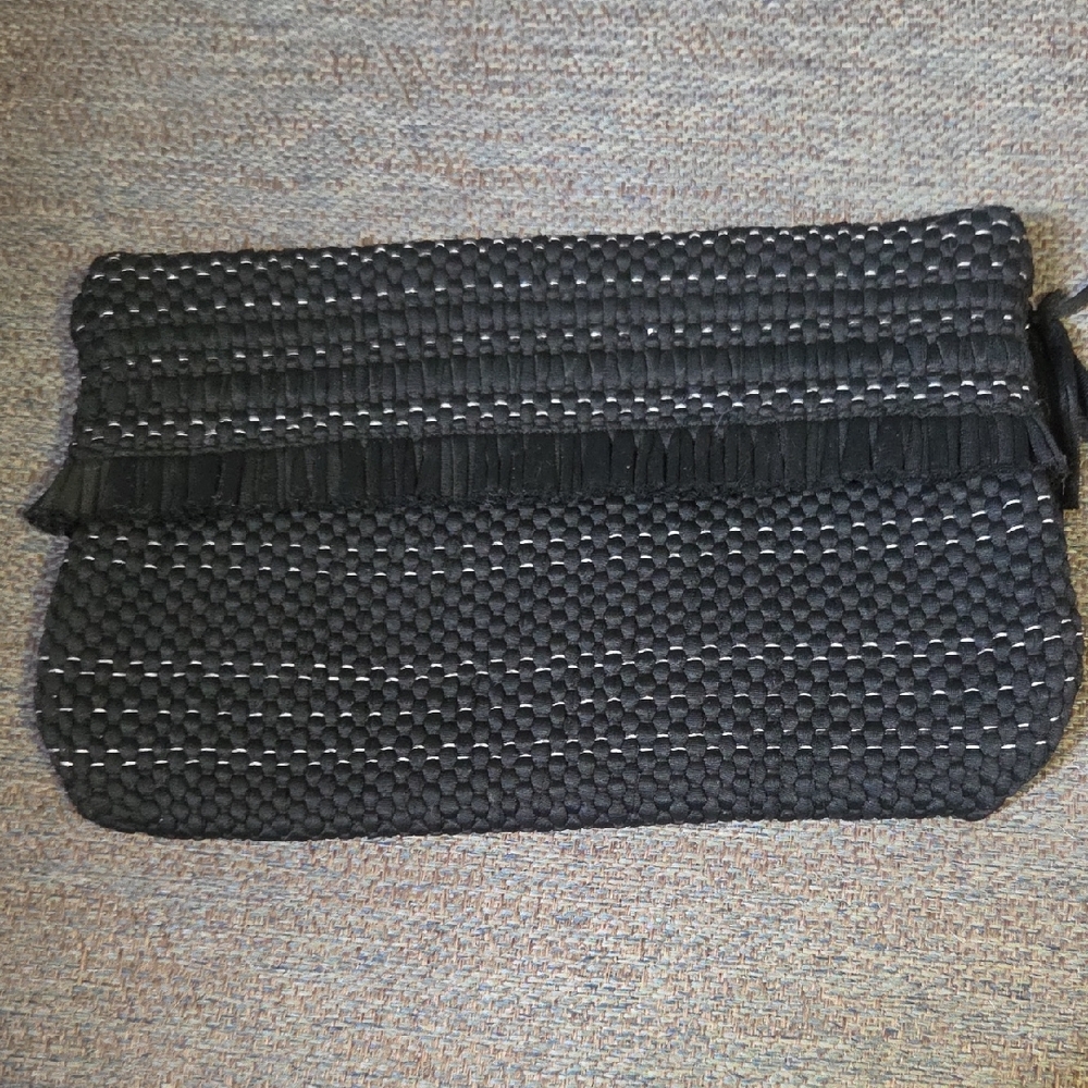 Woven Fold-Over Mini Clutch Bag - Black